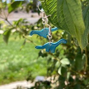 blue shrinky dink dinosaur earrings